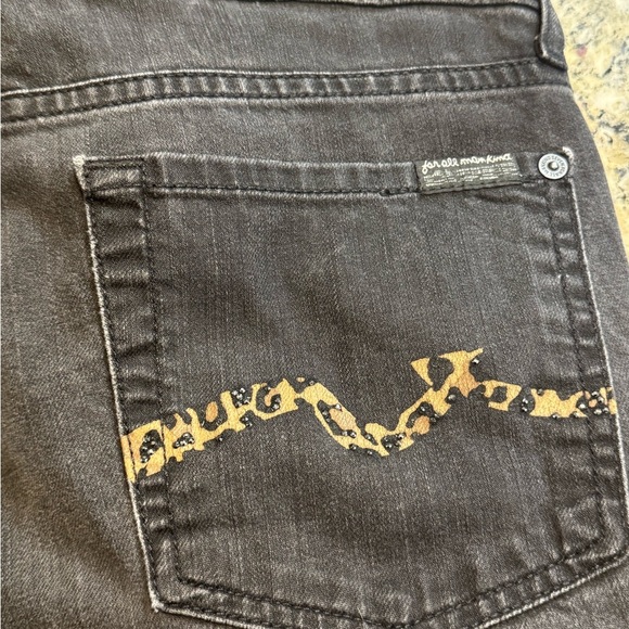 7 For All Mankind Gwenevere Black Skinny Jeans – Leopard Back Pocket – Size 28 - Picture 3 of 6